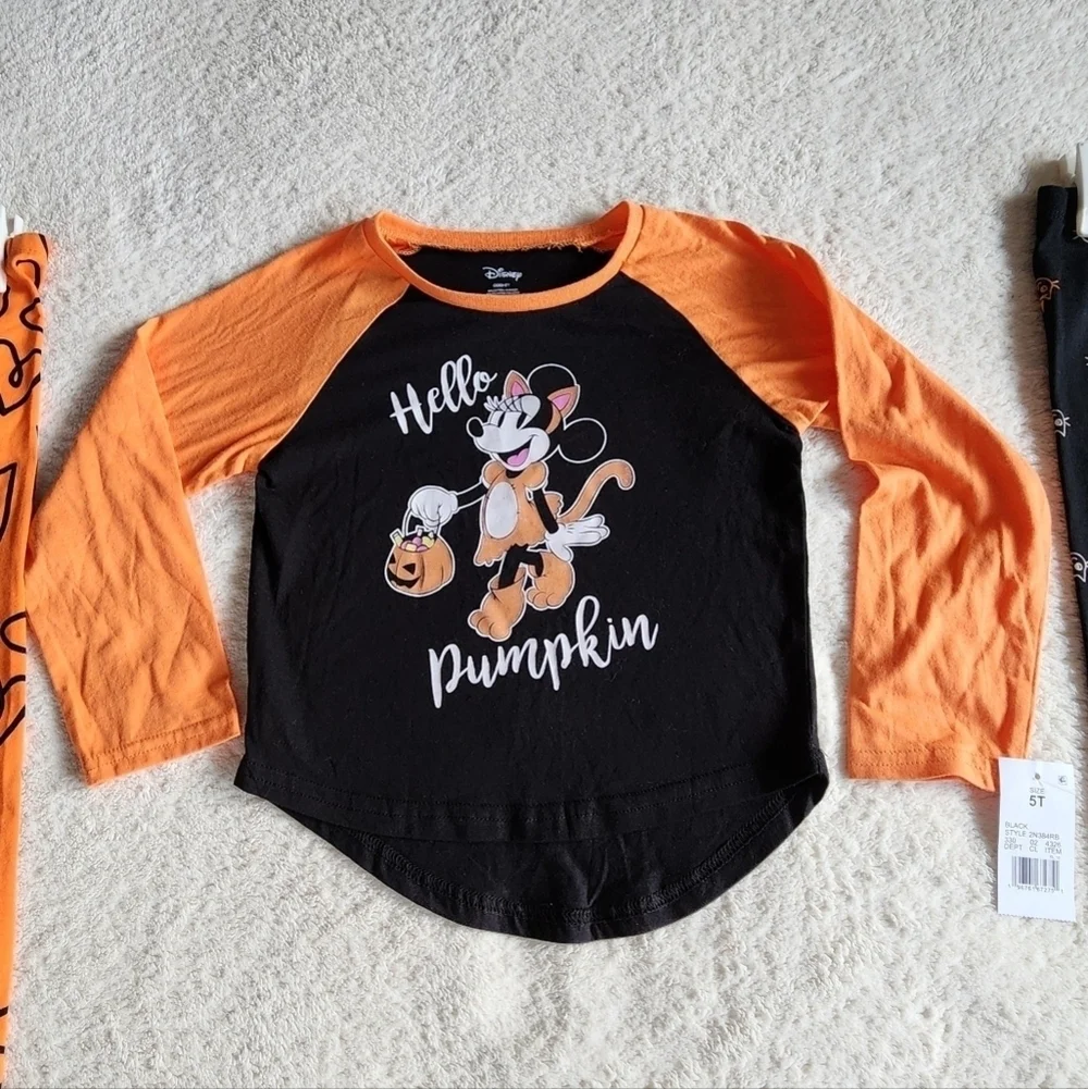 NWT girl's Halloween set Disney Minnie Mouse top + Cat & Jack leggings, size 5t